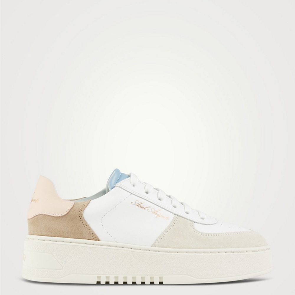 Axel Arigato White and Tan Sneakers with Blue Accent